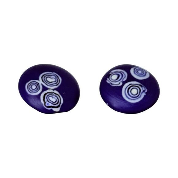 Vintage Cobalt Blue Cabochon Clip In Earrings 1" Ceramic - Picture 4 of 12